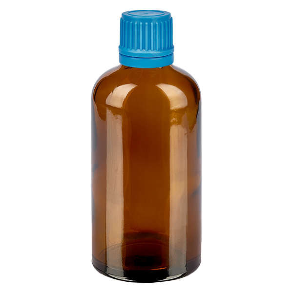 Frasco de 100 ml com tampa de rosca de 11 mm azul com fecho inviolável BrownLine UT18/100