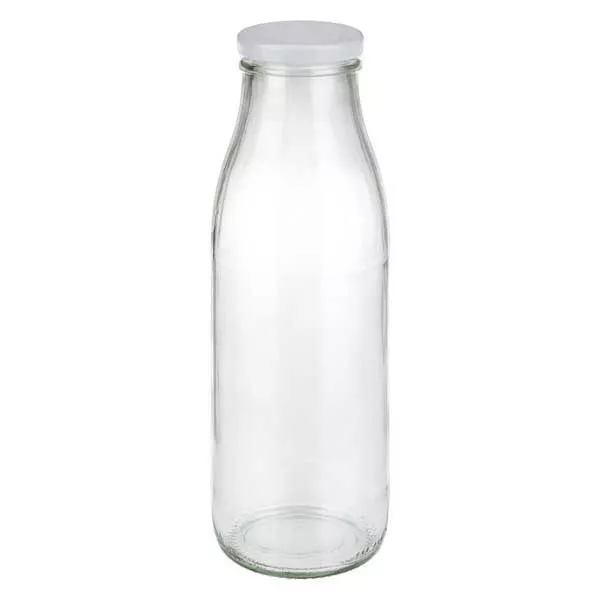 Frasco de vidro de 500 ml + tampa BasicSeal branca UNiTWIST 500ml Glasflasche mit weißem Deckel - elegante Milchflasche für Getränke und Aufbewahrung von Glas-Fabrik.de
