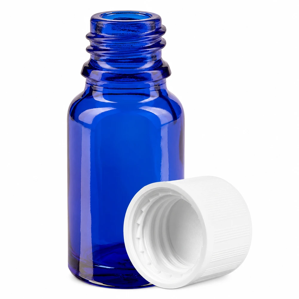 Frasco de 10 ml com tampa de rosca de 11 mm branco padrão à prova de crianças BlueLine UT18/10 Frasco de 10 ml com tampa de rosca de 11 mm branco padrão à prova de crianças BlueLine UT18/10