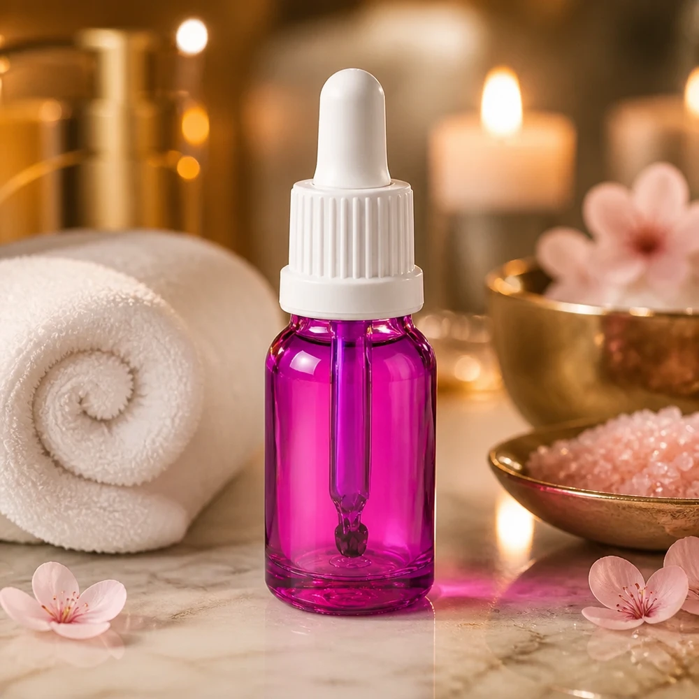 Frasco de pipeta de 10 ml com tampa de rosca branca Originality PurpleLine UT18/10 Frasco de pipeta elegante de 10 ml em roxo para óleos essenciais OV PurpleLine UT18/10