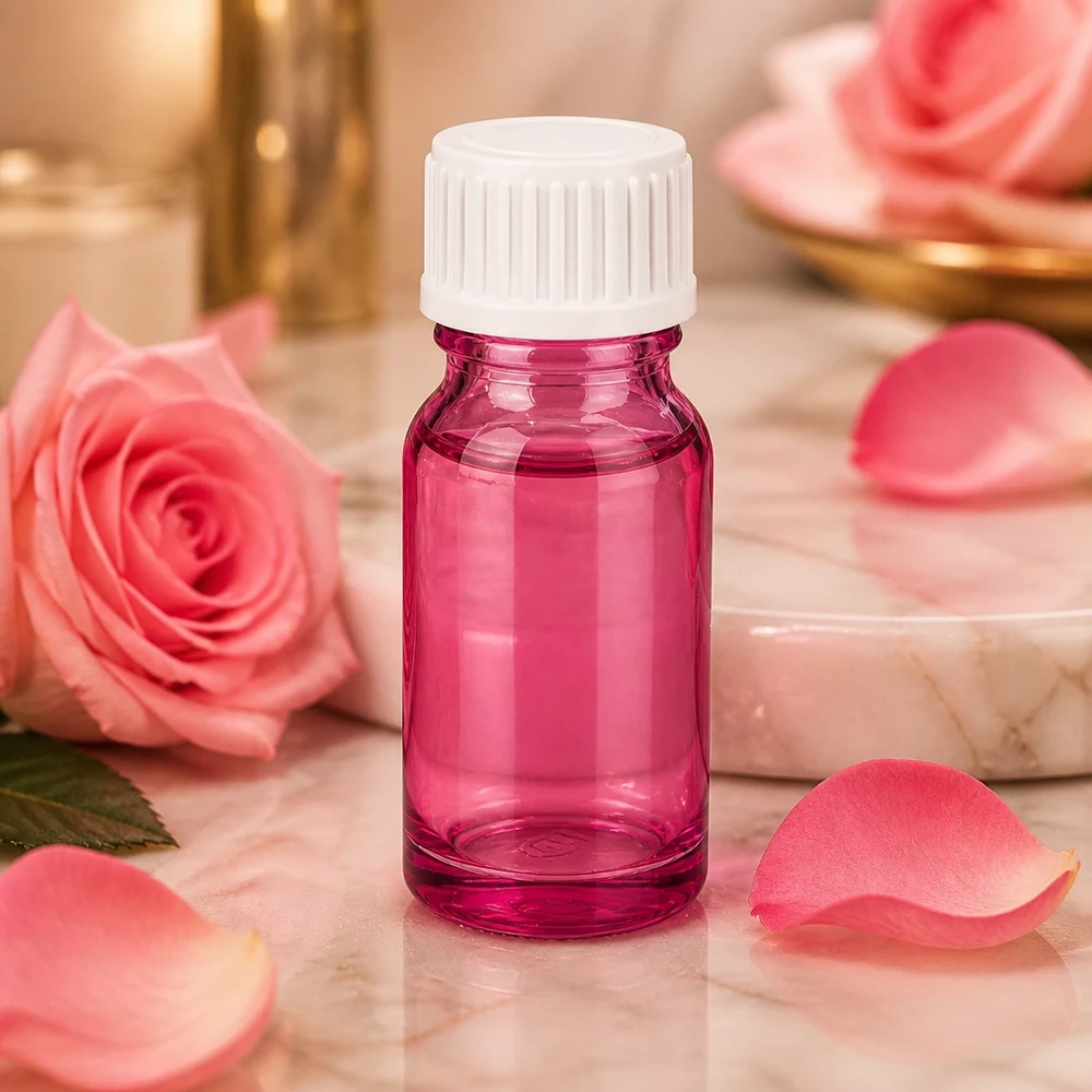 Frasco de vidro redondo de 10 ml de cor púrpura com fio branco, ideal para perfumes e essências