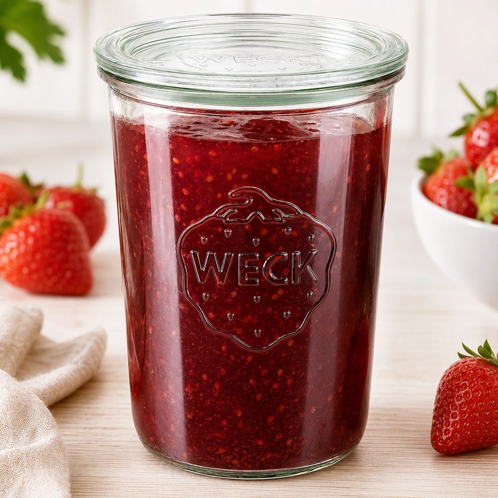 Frasco de vidro de 850 ml com tampa de vidro WECK RR100 Frasco de vidro de 850 ml com tampa de vidro WECK RR100