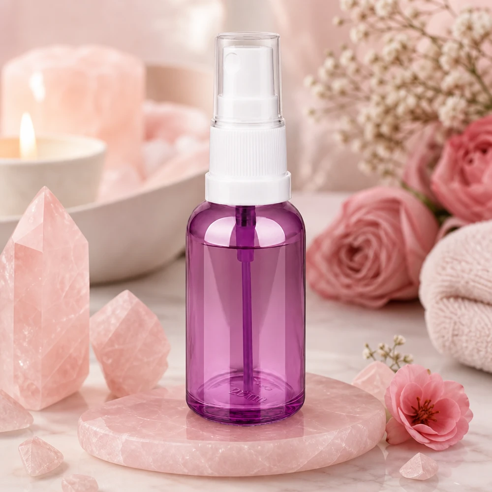 Frasco de spray compacto de 30 ml numa elegante cor púrpura para cosméticos DIY e cosméticos naturais