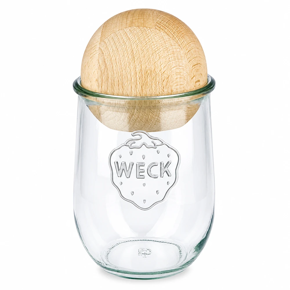 Frasco de tulipas WECK 1062ml RR100 com tampa de madeira de faia Frasco de conserva feito de vidro reciclado