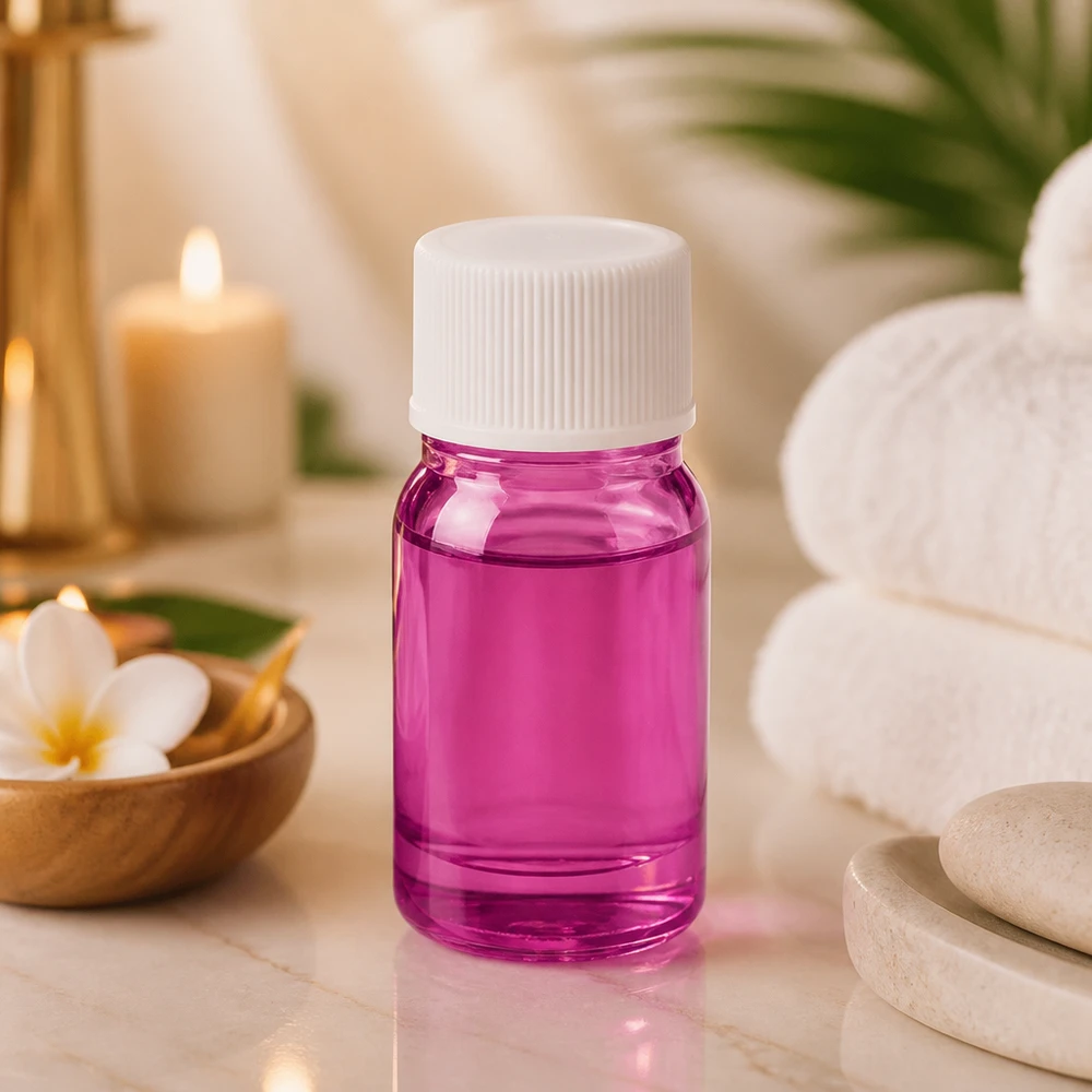 Frasco PurpleLine de 5 ml em vidro violeta de alta qualidade com tampa branca normalizada para cosméticos naturais