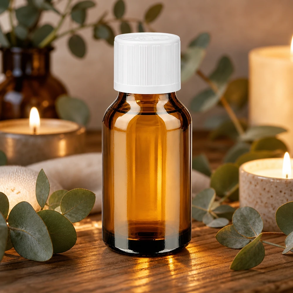 Frasco de farmácia de 30 ml em vidro castanho com tampa de encaixe branca e segurança para crianças, para óleos essenciais