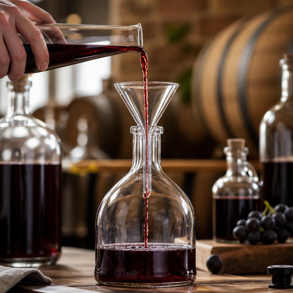 Funil ø45mm cal sodada, ângulo 60°, estilo curto Funil de vidro pequeno de 45 mm com pega curta, ideal para decantar vinho e encher garrafas