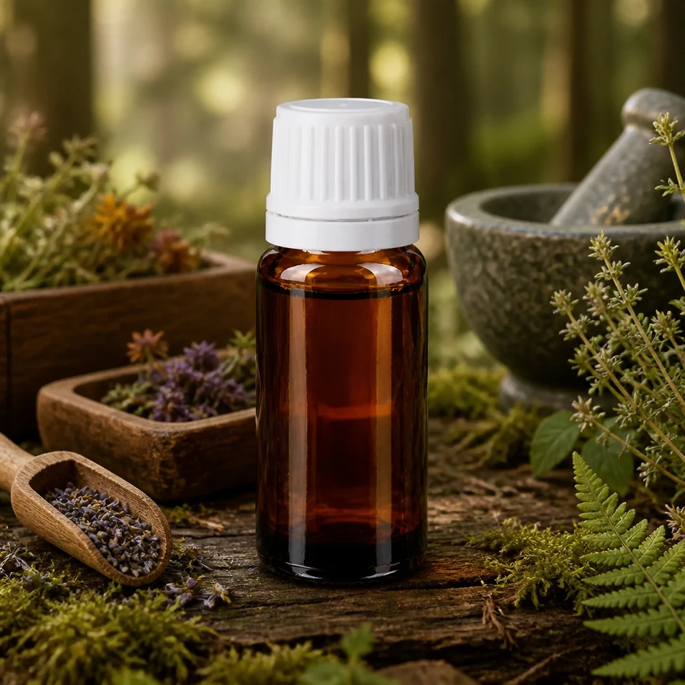 Frasco com proteção contra a luz, 10 ml, castanho, com tampa OV branca, para óleos e essências sensíveis aos raios UV