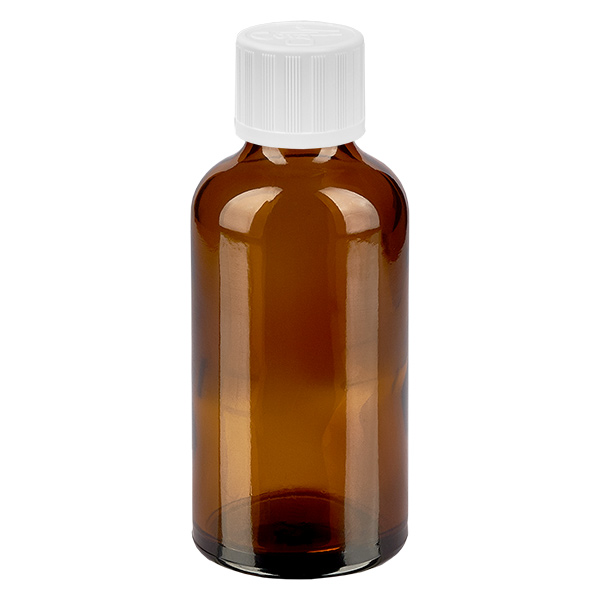 Frasco de 50ml com tampa de rosca de 11mm branca padrão resistente a crianças BrownLine UT18/50