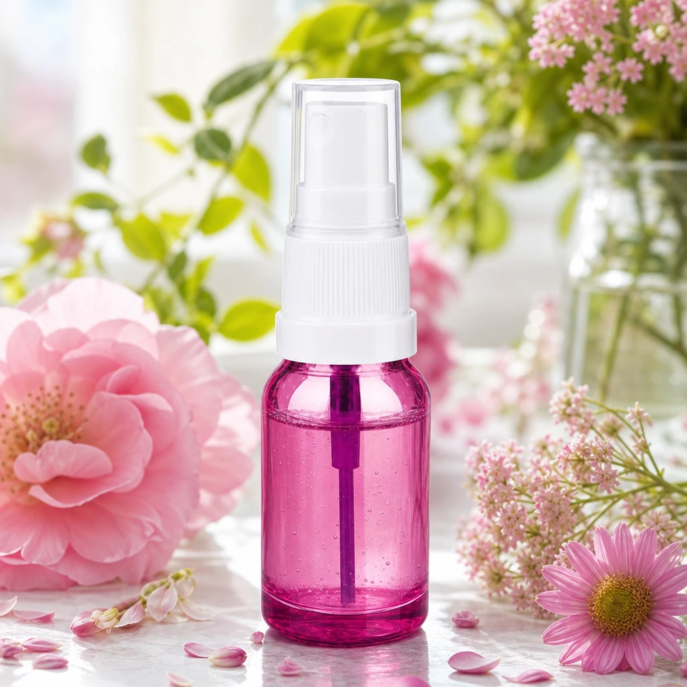 Frasco de spray de 10 ml branco/transparente Standard PurpleLine UT18/10 Frasco de spray de 10 ml de alta qualidade feito de plástico transparente com um elegante design roxo
