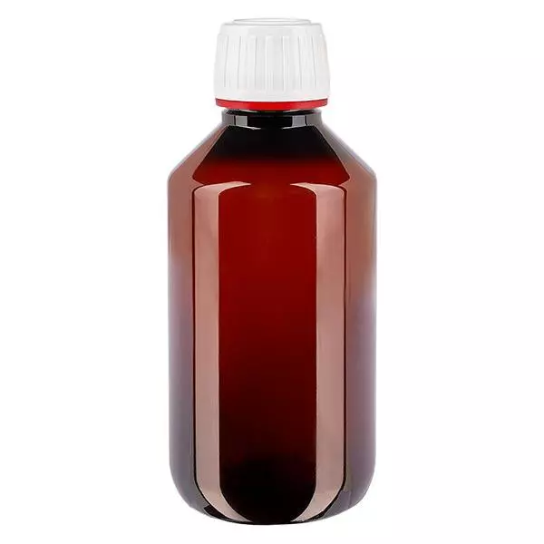 Frasco PET 200ml com tampa inviolável branca, com nervuras finas Frasco PET 200ml com tampa inviolável branca, com nervuras finas