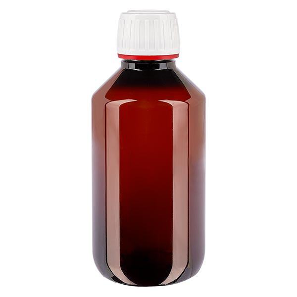 Frasco PET 200ml com tampa inviolável branca, com nervuras finas Frasco PET 200ml com tampa inviolável branca, com nervuras finas