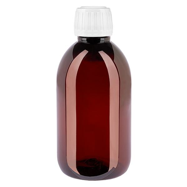Frasco PET 250ml com tampa inviolável branca standard Frasco PET 250ml com tampa inviolável branca standard