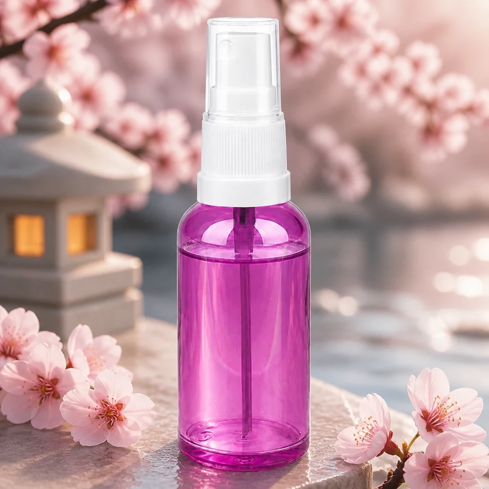 Frasco de spray de 50 ml branco/transparente Standard PurpleLine UT18/50 Frasco de spray roxo PurpleLine de 50 ml com cabeça de bomba branca, ideal para sprays de ambiente e fragrâncias