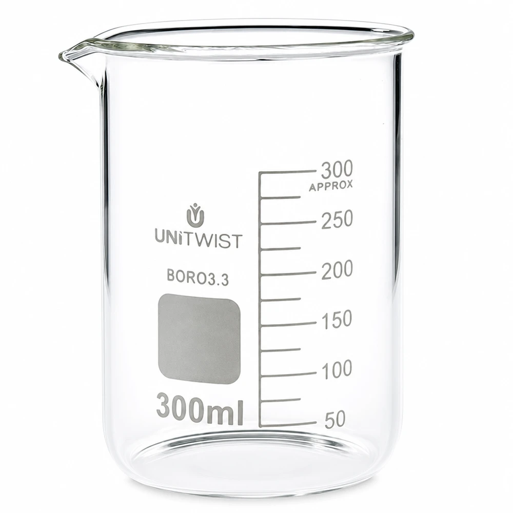 Copo de vidro de 300 ml em borossilicato, de formato baixo, da UNiTWIST, sobre fundo branco