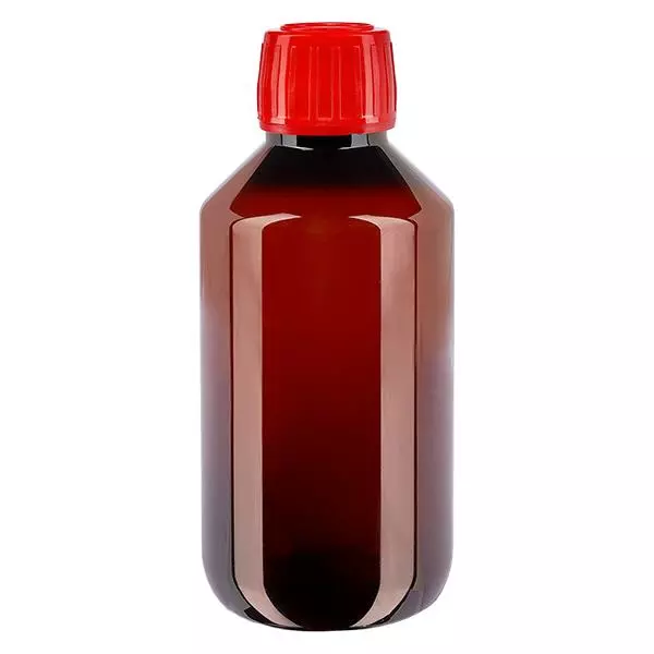 Frasco PET 200ml com fecho inviolável vermelho Frasco PET 200ml com fecho inviolável vermelho