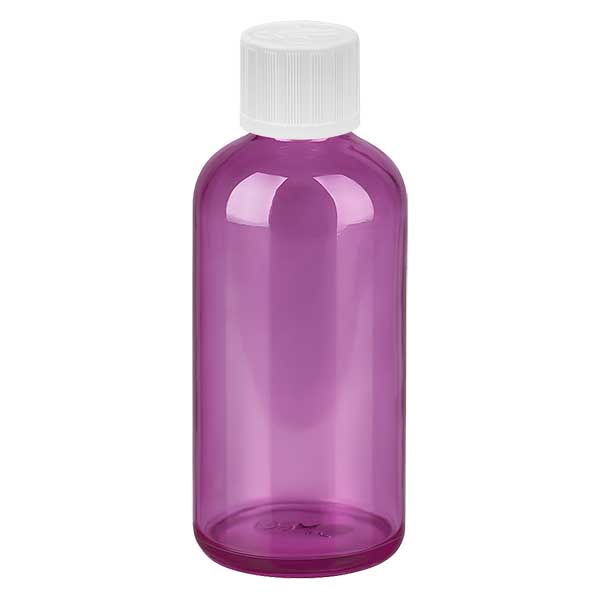 Frasco de 100 ml com tampa de rosca de 11 mm branca resistente a crianças PurpleLine. UT18/100