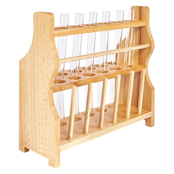 Suporte de madeira para tubos de ensaio com 12 tubos de ensaio e cal sodada 100x12 Suporte de madeira para tubos de ensaio com 12 tubos de ensaio e cal sodada 100x12