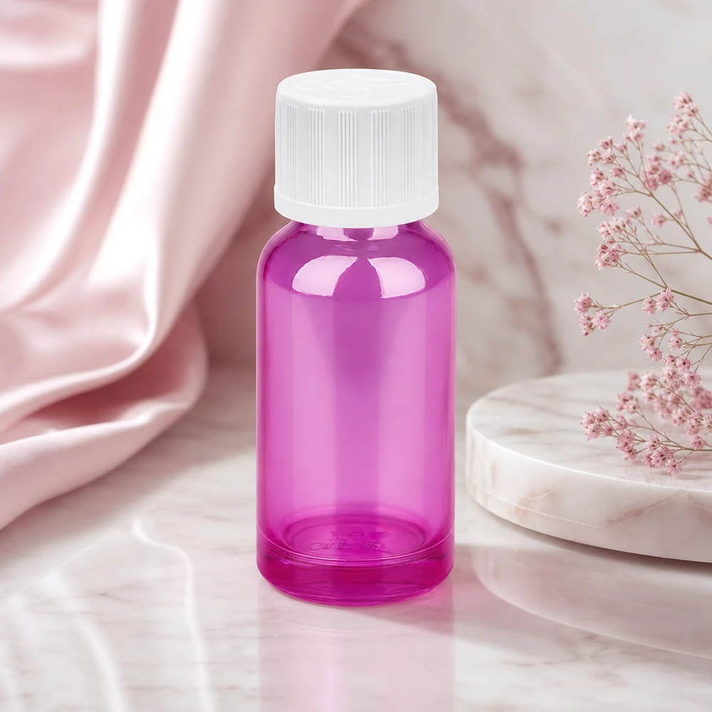 Frasco conta-gotas de 20 ml com 1,2 mm de vidro branco padrão resistente a crianças PurpleLine.UT18/20 Frasco conta-gotas compacto de 20 ml com abertura precisa de 1,2 mm em roxo transparente para aromaterapia