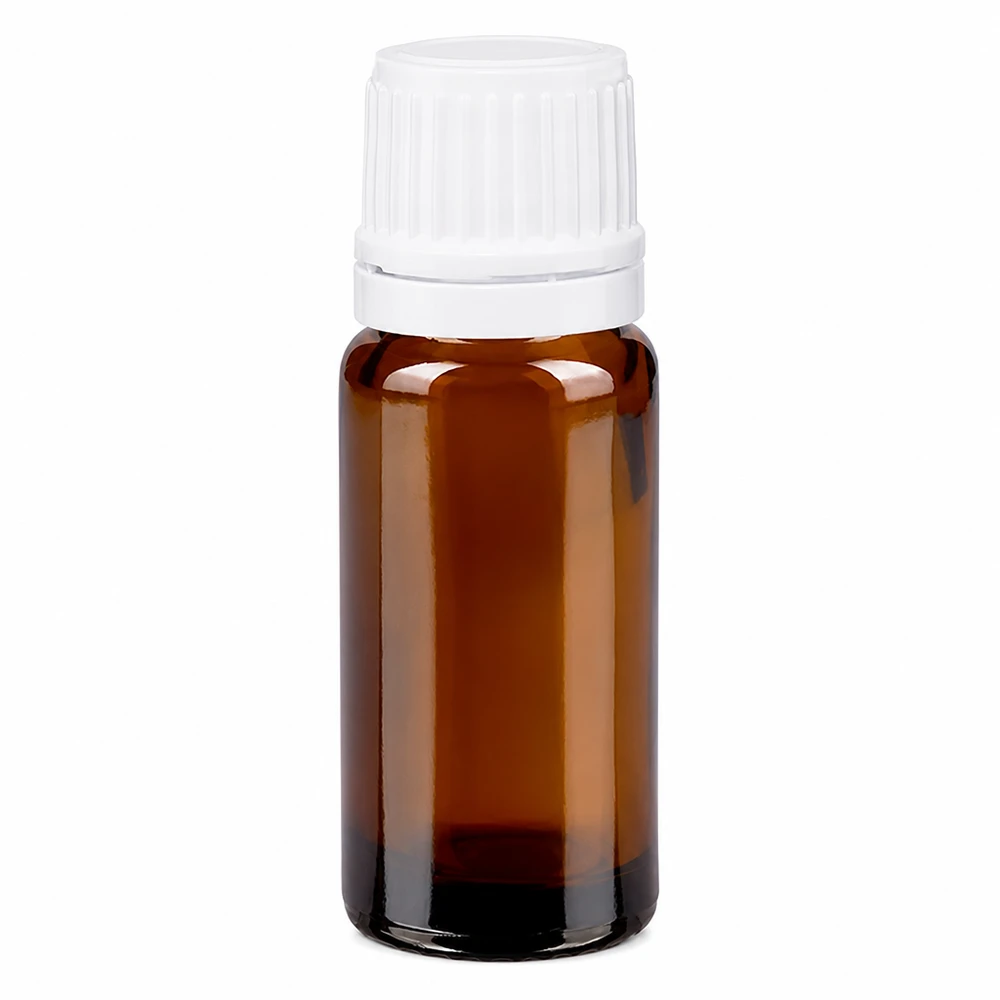 Frasco de farmácia castanho 10ml tampa de rosca branca com fecho inviolável Frasco de farmácia castanho de 10 ml com tampa de rosca branca, em vidro castanho de alta qualidade