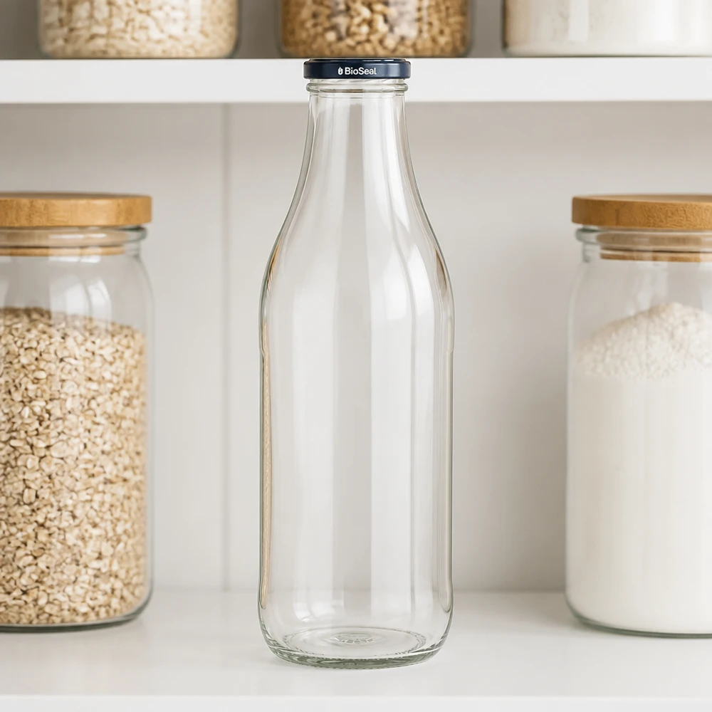Garrafa de vidro de 1000 ml com tampa BioSeal preta prateleira de cozinha armazenamento cereais aveia desperdício zero