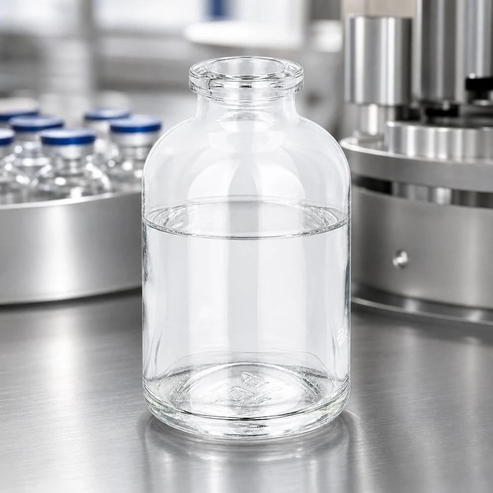 Frasco de injeção de vidro transparente 50ml Sterile Glasflasche 50ml für Injektionszwecke mit dickwandigem Boden und klarem Glas