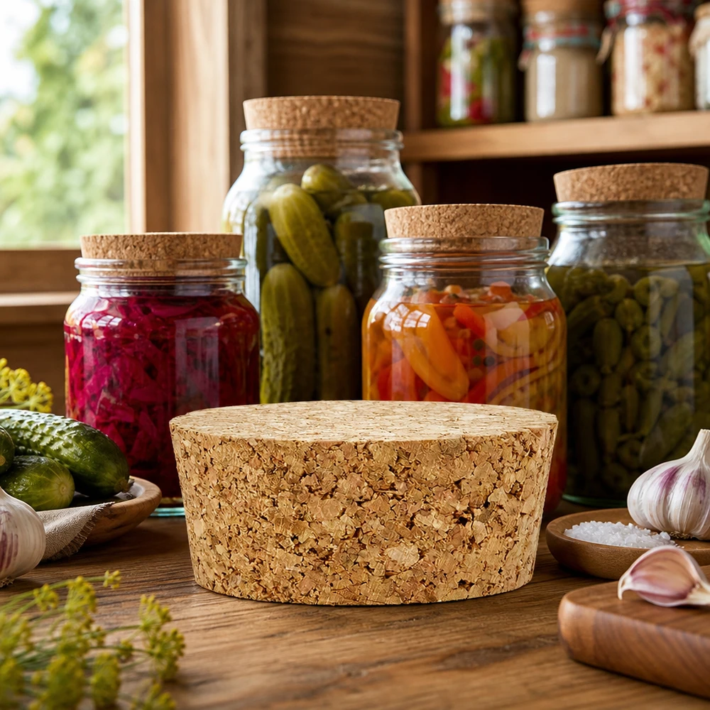 Rolha de cortiça RR40 para frascos de conserva WECK com pickles fermentados chucrute em cozinha rústica rolha de cortiça natural 40mm
