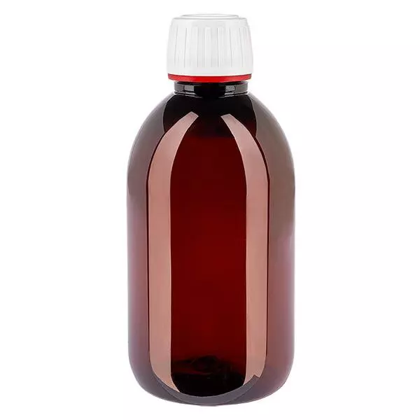 Frasco PET 250ml com tampa inviolável branca, com nervuras finas Frasco PET 250ml com tampa inviolável branca, com nervuras finas