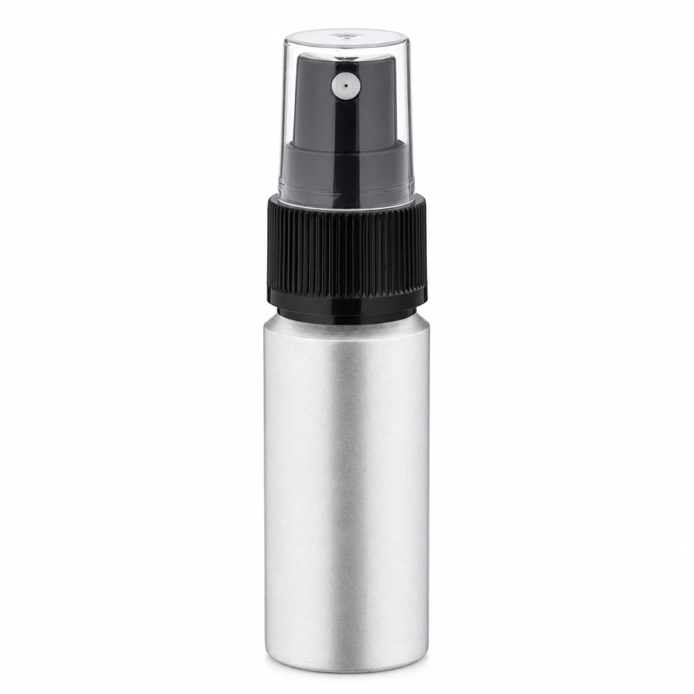 Frasco de alumínio manchado de 20 ml com atomizador preto para perfumes e cosméticos