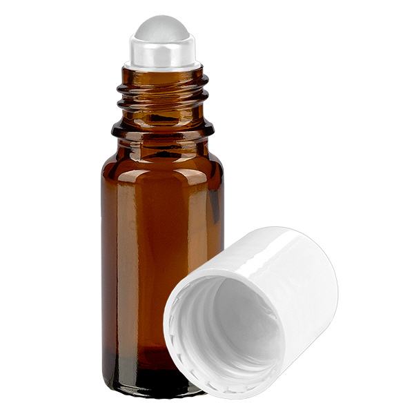Frasco de farmácia castanho 10ml tampa roll-on branca Frasco de farmácia castanho 10ml tampa roll-on branca