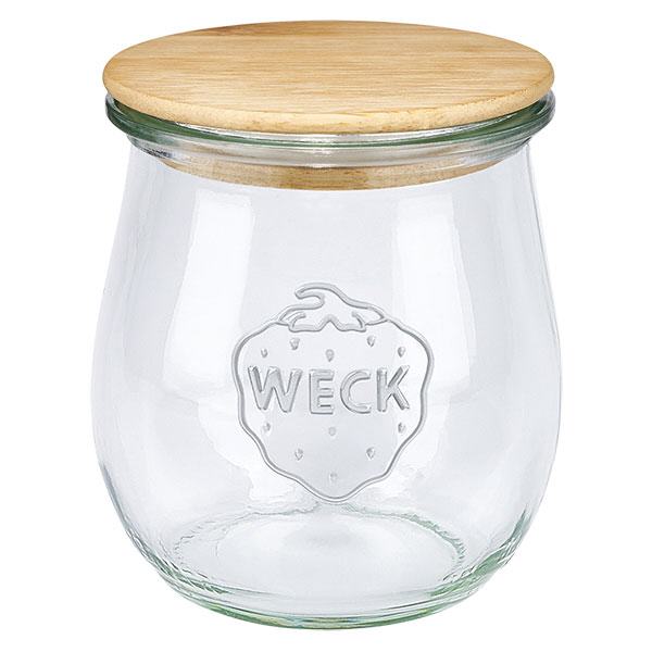 Frasco de tulipas de 220 ml WECK RR60 com tampa de madeira