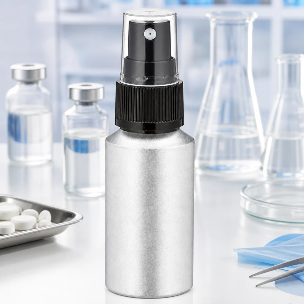 30ml gebeizte Aluflasche mit Zerstäuber Frasco compacto de alumínio de 30 ml com acessório de pulverização, perfeito para aplicações móveis e viagens
