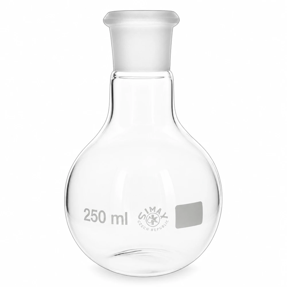 Balão de vidro borossilicato de 250 ml com junta rectificada normalizada 29/32 para aplicações laboratoriais