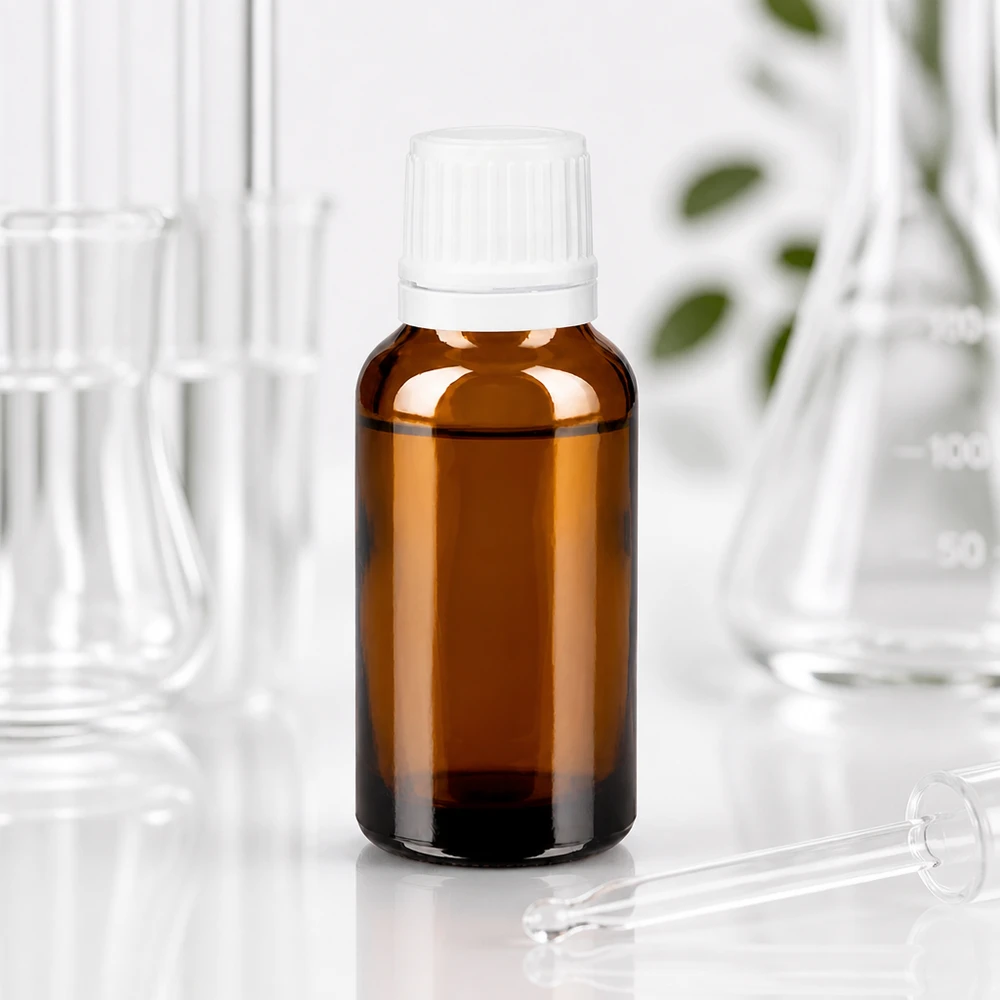 Frasco conta-gotas de vidro castanho de 20 ml com tampa de rosca branca, para material de laboratório