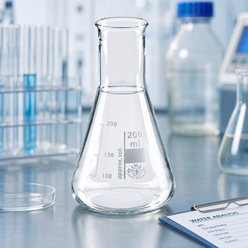 Erlenmeyer 200ml com gargalo estreito