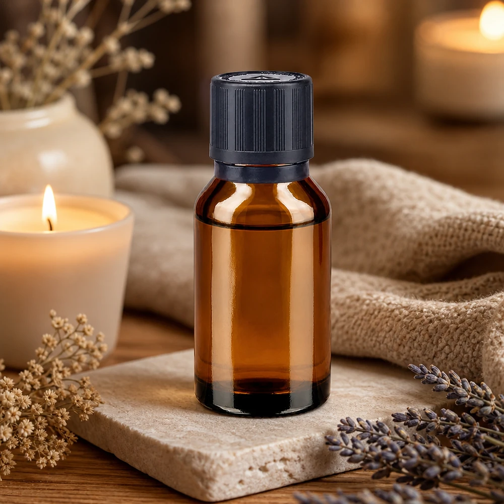 Frasco de vidro castanho de 15 ml com tampa original e conta-gotas de precisão de 1 mm para óleos essenciais