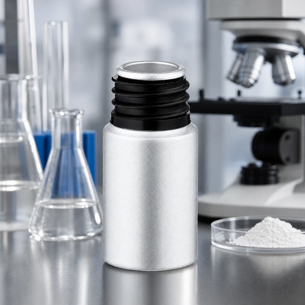 Frasco compacto de alumínio decapado de 10 ml, ideal para amostras de laboratório e substâncias químicas