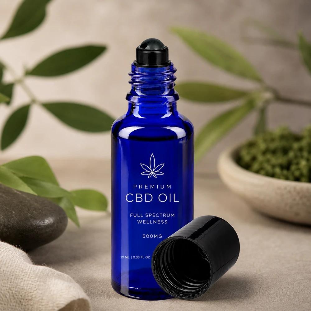 Frasco de farmácia azul 30ml com tampa de rosca preta Frasco roll-on de 10 ml em vidro de farmácia, azul cobalto, com esferinha preta para óleo de CBD