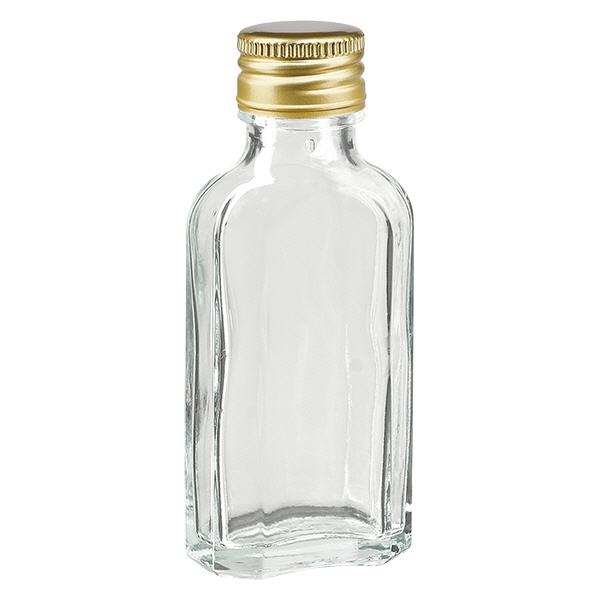 50 ml Meplat transparente com tampa de alumínio dourada PP22 50 ml Meplat transparente com tampa de alumínio dourada PP22