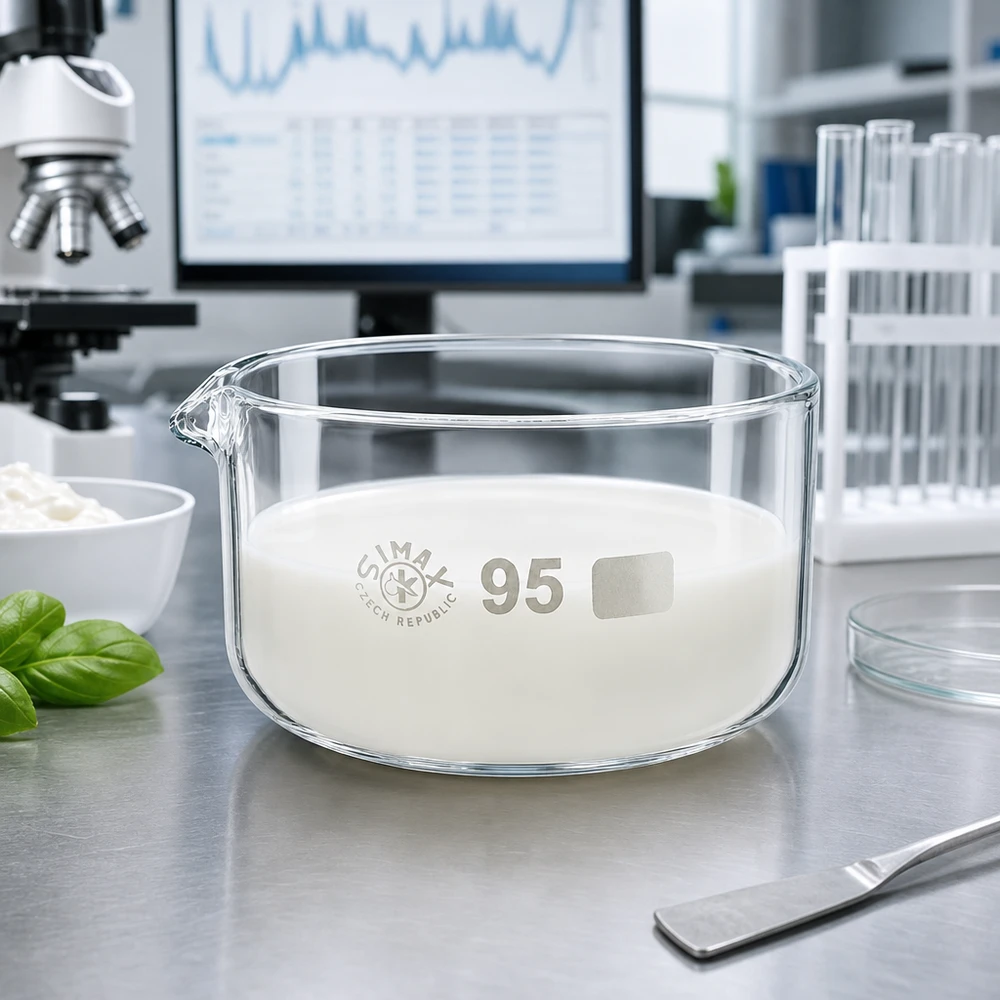 Bandeja de cristalização de 300 ml com substância branca para laboratório, em vidro borossilicato SIMAX, ø 95 mm, República Checa