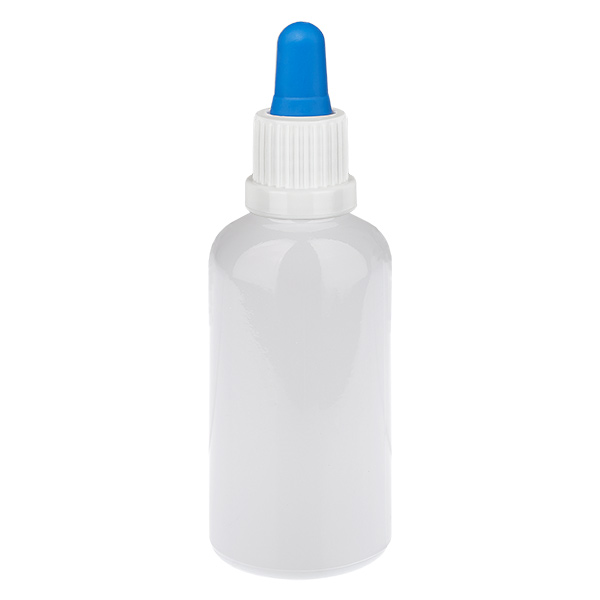 Frasco pipeta de 50 ml branco/azul com tampa inviolável WhiteLine UT18/50 Frasco pipeta de 50 ml branco/azul com tampa inviolável WhiteLine UT18/50