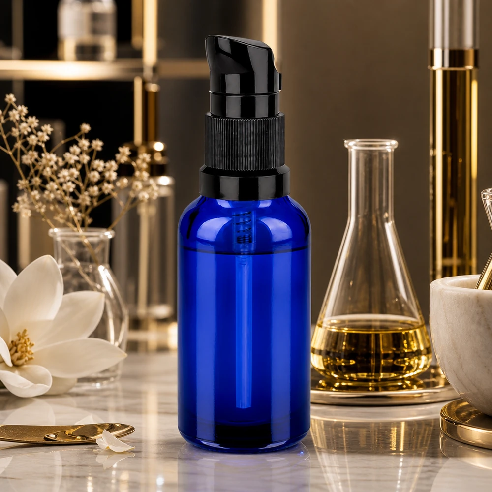 Frasco doseador premium de 30 ml com bomba preta mate para uma embalagem de soro luxuosa