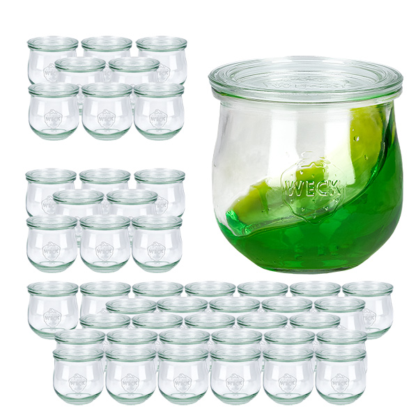 Conjunto de 48 frascos Weck frasco de tulipa de 370ml com 48 tampas de vidro Conjunto de 48 frascos Weck frasco de tulipa de 370ml com 48 tampas de vidro