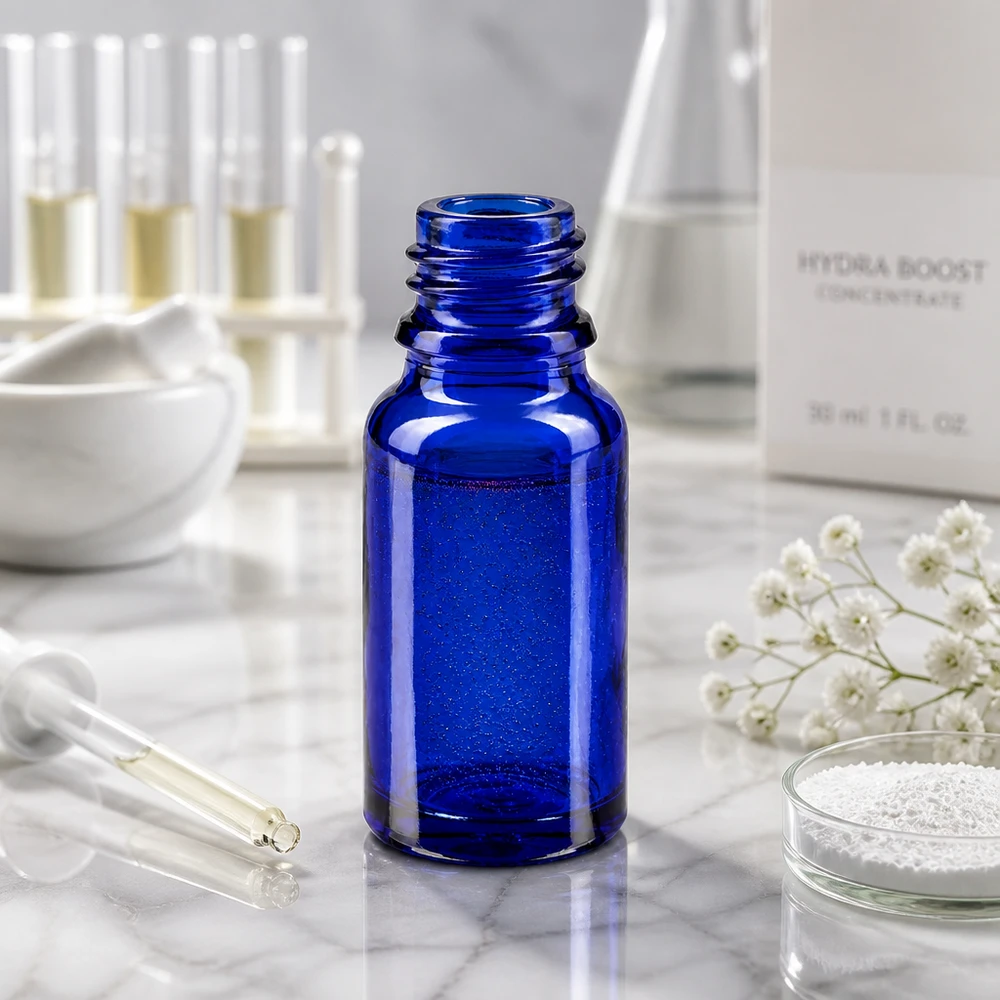 Frasco de farmácia azul compacto ApoGlas 10ml com tampa de conta-gotas prática para cosméticos