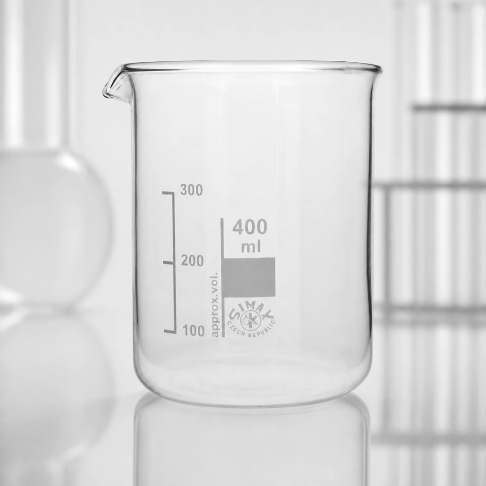 Copo de vidro de borosilicato de 400ml, forma baixa Copo de laboratório de 400 ml, forma baixa com bico prático para dosagem precisa
