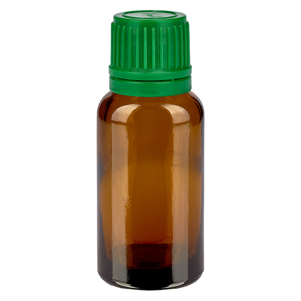 Frasco de 20 ml com tampa de rosca de 11 mm verde com fecho inviolável BrownLine UT18/20