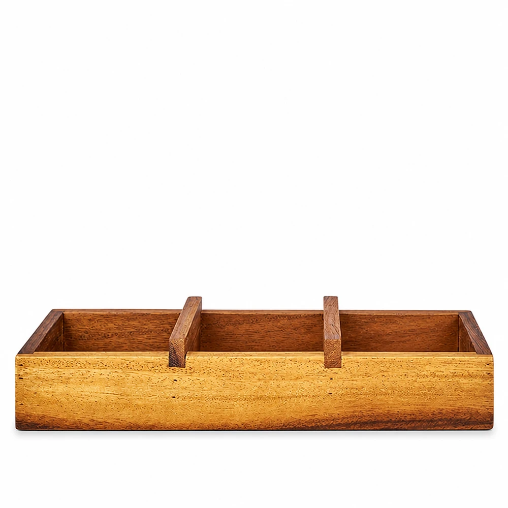 Tábua de servir Box3 madeira de acácia para 3 copos WECK. Tabuleiro de servir Box3 em madeira de acácia com três compartimentos para copos WECK madeira natural castanha retangular com pegas