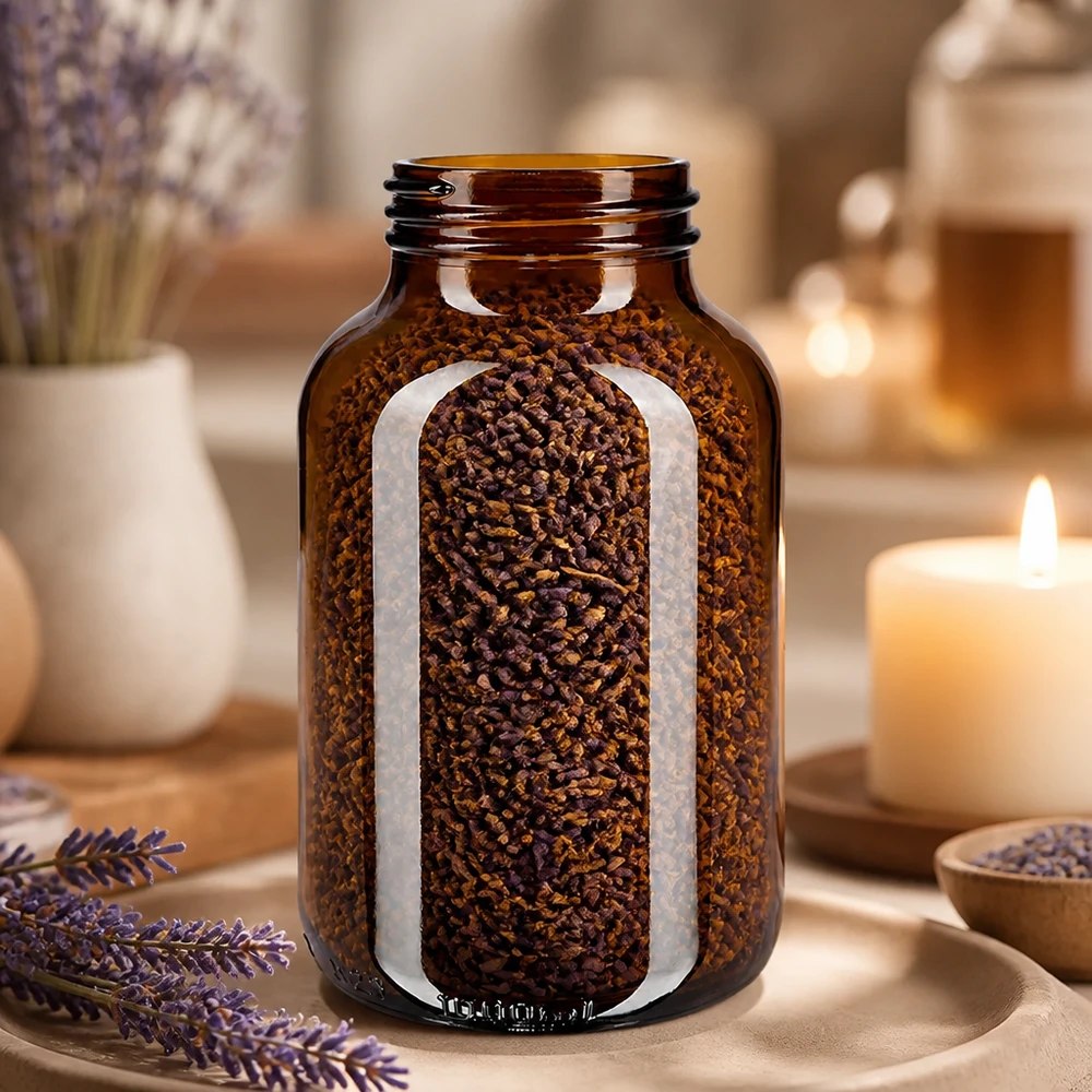 Garrafa de 1000 ml com gargalo largo em vidro âmbar Garrafa grande de vidro castanho de 1000 ml com tampa de rosca, ideal para artigos de cozinha e especiarias
