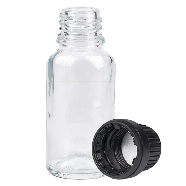Frasco de 20 ml com tampa de rosca de 11 mm preta inviolável ClearLine UT18/20 Frasco de 20 ml com tampa de rosca de 11 mm preta inviolável ClearLine UT18/20