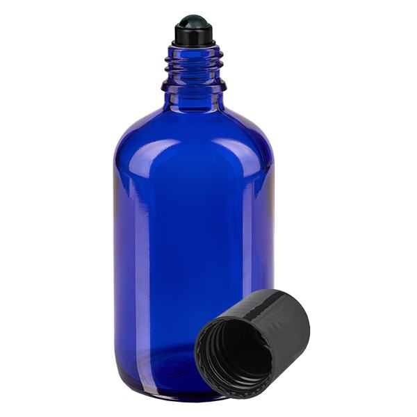 Frasco de farmácia azul 100ml tampa roll-on preta